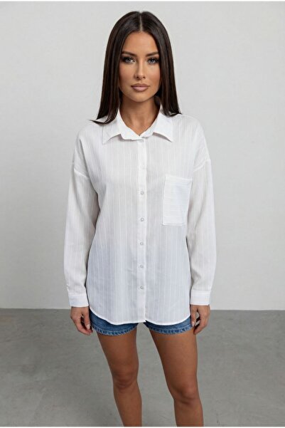 Noi Belis Striped Pocket Detail Woven Shirt Ss26Go0007