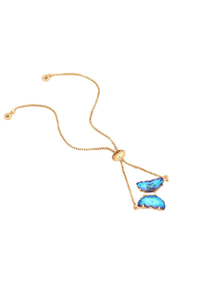 EFAYN.RO Bratara dama, tenis, pandantiv fluture cristal albastru, aurie, regl...