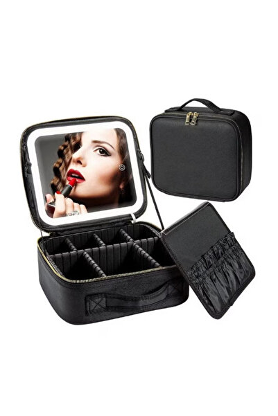 Amir Cosmetic bag with mirror and LED light, separate compartment for brushes