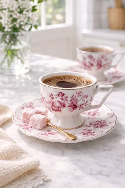 BUCOLIC Vintage Bloom – Pink Floral 2-Piece Porcelain Cup Set