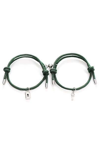 EFAYN.RO Couple bracelet set with magnet, padlock and key, string type, green...