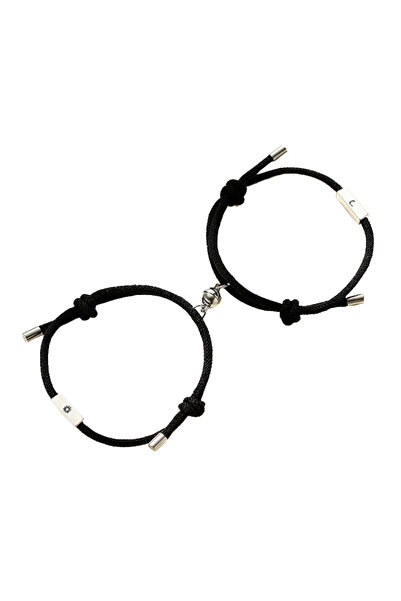 EFAYN.RO Set 2 bratari cuplu cu magnet rotund, tip sfoara, negre, EFAYN