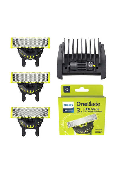 Philips Ножчета Oneblade 360, комплект от 3 ножчета, регулируем гребен 5 в 1,...