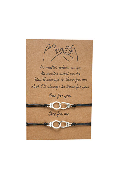 EFAYN.RO Pinky Promise Couple Bracelet Set, Silver Handcuff Pendant, Adjustab...