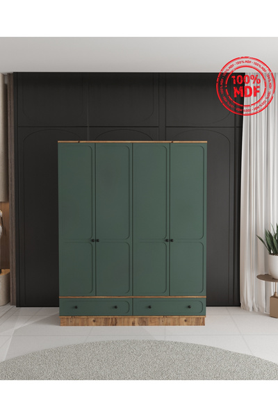Teen & Bright IRMAK 4 KAPAKLI ÇEKMECELİ BAZALI GARDIROP - TAMAMI MDF