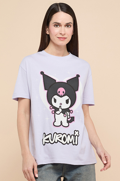 R&B Kuromi Print T-Shirt with Crew Neck and Short Sleeves