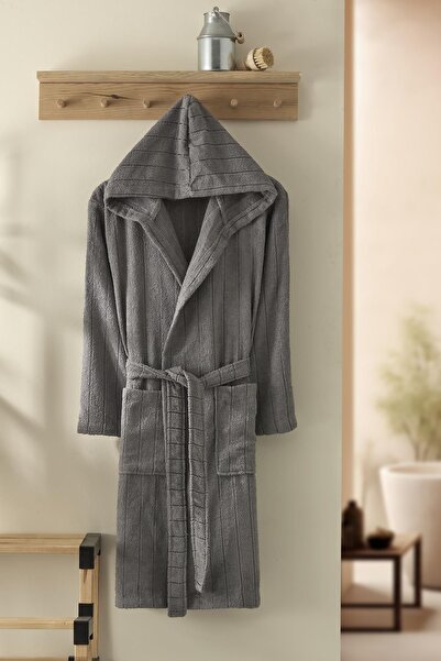 Semecca Saten Striped Unisex Cotton Piece Bathrobe