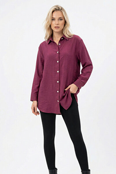 ABAY GİYİM Women's Casual Comfortable Fit Stone Detail Floral Model Buttoned ...