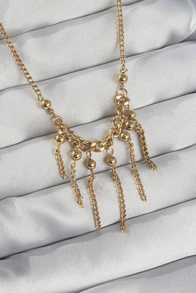 callerrons accessories Chain Gold Color Bead Detail Dangle Chain Necklace - E...