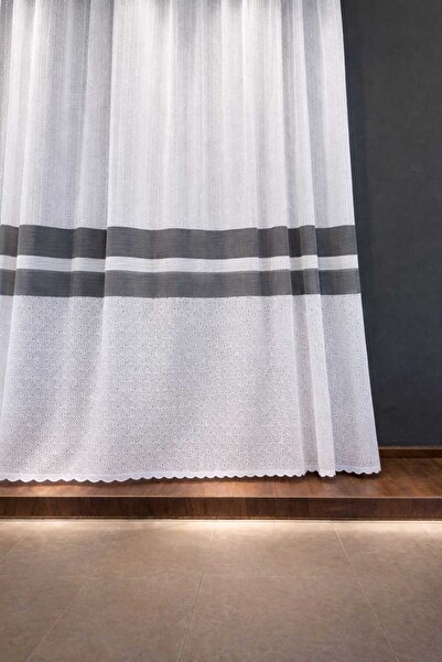 Belvedere Sheer Curtain Stylish Non-Iron Tulle with Banded Herringbone Detail