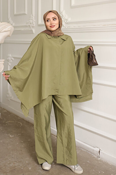 İmajButik Χακί Παντελόνι με Κουμπιά και Σετ Πόντσο