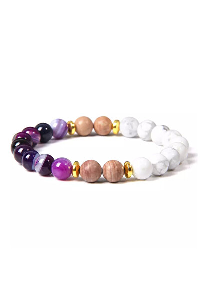 EFAYN.RO Handmade flat bracelet, made of semi-precious stone, white with purp...