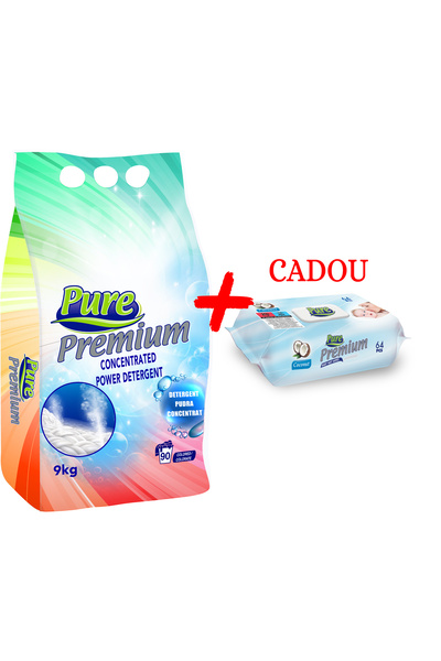 Pure Powder Detergent 9kg Color + Napkins 64 pcs Coconut Gift