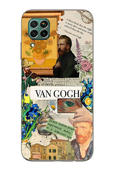 FLAMENKO حافظة هاتف هواوي P40 لايت متوافقة مع فان جوخ كولاج منقوش شفافة