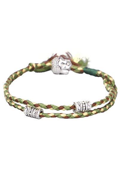 EFAYN.RO Bracelet, friendship pattern, braided, with silver accessories, gree...