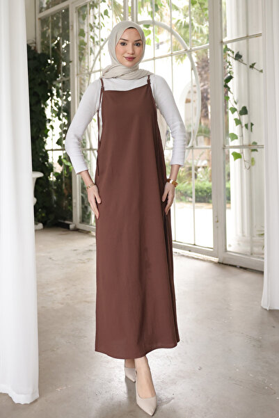 İmajButik Light Brown Rope Strap Gilet Dress