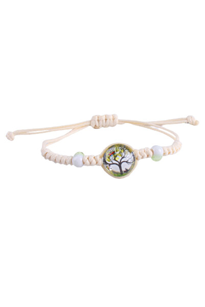 EFAYN.RO Bracelet with round tree of life pendant, cream cord, yellow accesso...