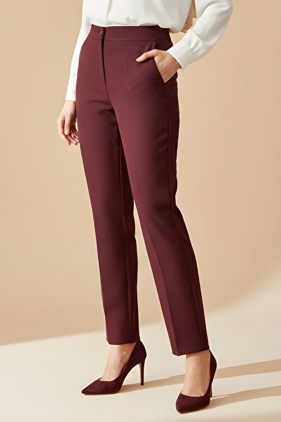 İmajButik Mürdüm Pocketed Pencil Pants with Elastic Waist