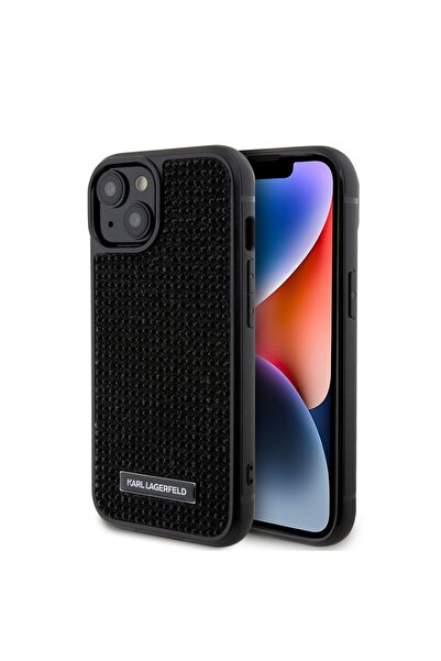 Karl Lagerfeld Carcasă pentru iPhone 15, carcasă rigidă cu strasuri, neagră