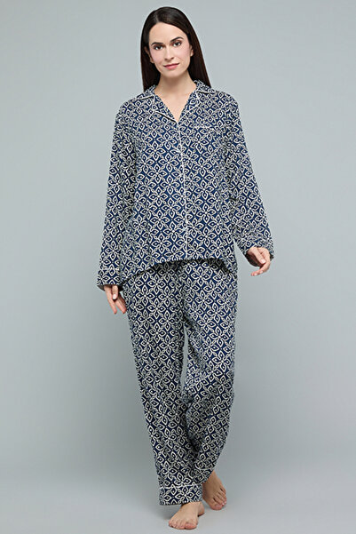 R&B Women's Navy Blue Patterned Pyjama Set