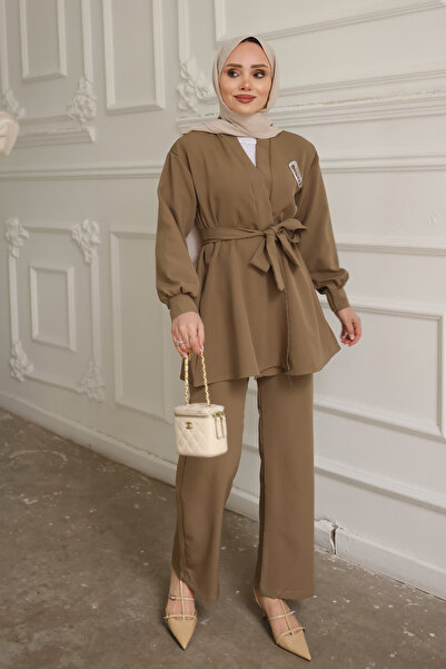 İmajButik Κοστούμι Χακί με Γιακά και Λεπτομερή Λεπτομέρεια στον Βραγχίονα, με...