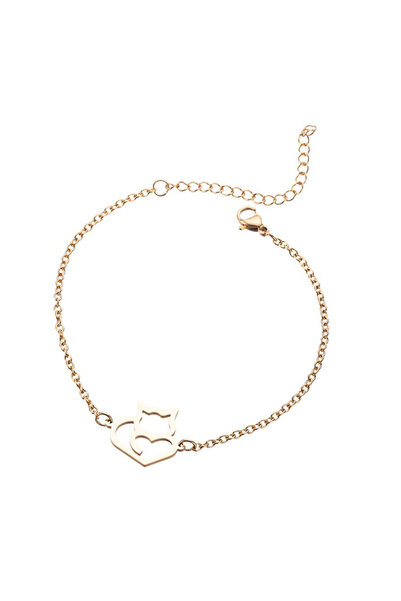 EFAYN.RO Women's bracelet, delicate cat pendant, adjustable, gold, EFAYN