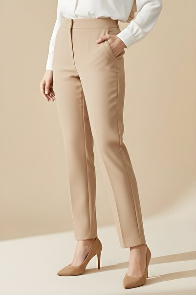 İmajButik Beige Pocketed Pencil Pants with Elastic Waist