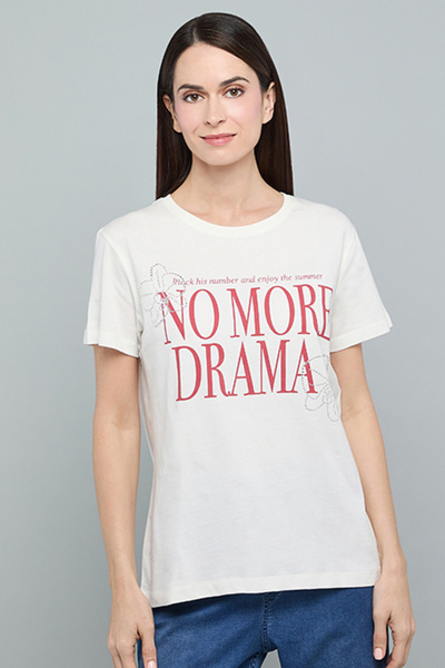 R&B Typography Print T-Shirt with Crew Neck and Short Sleeves