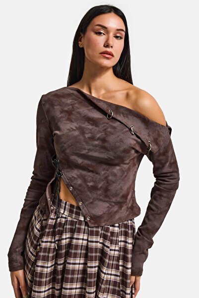 it's basic Women's Brown W5 Asymmetrical Cut One Shoulder Open Special Design...