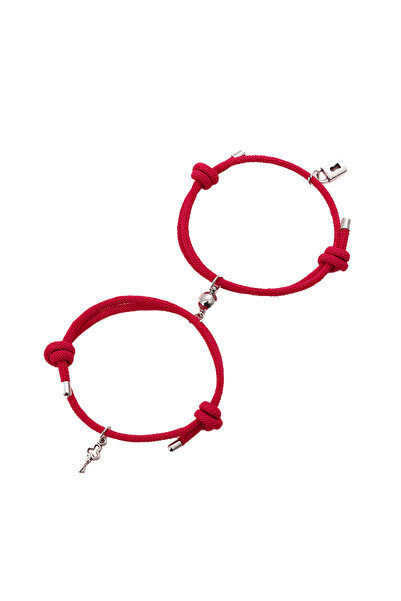 EFAYN.RO Couple bracelet set with magnet, padlock and key, string type, red, ...