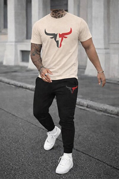 zeag Men's Large Bull Printed T-Shirt Tracksuit Set