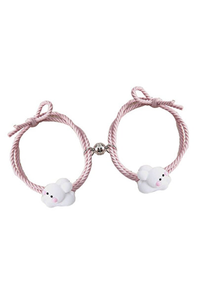 EFAYN.RO Couple bracelet set with magnet, 2 pieces, adjustable, pink string t...