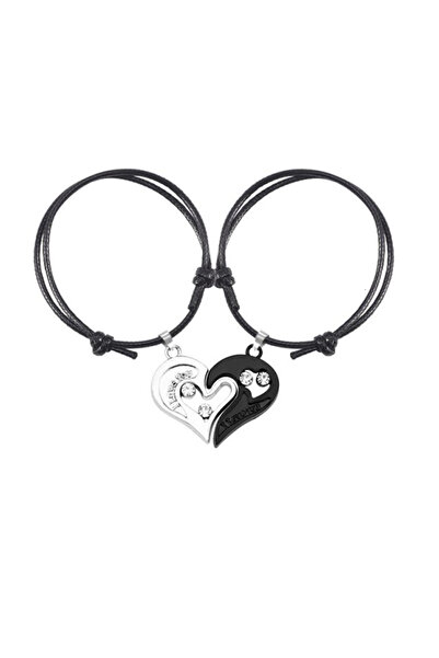 EFAYN.RO Couple bracelet set with heart pendant, string type, black, EFAYN