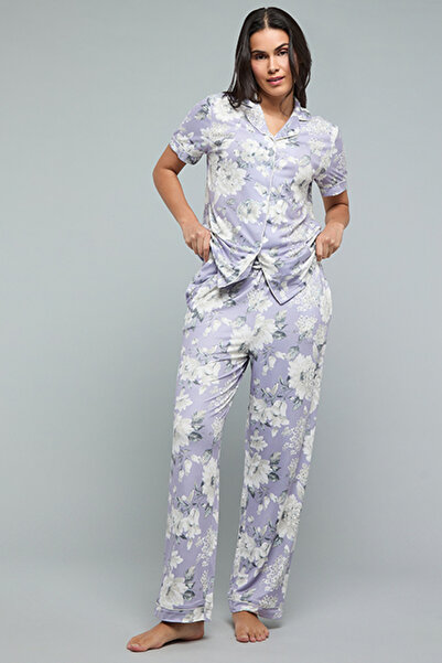 R&B Floral Print Lapel Collar Pyjama Set