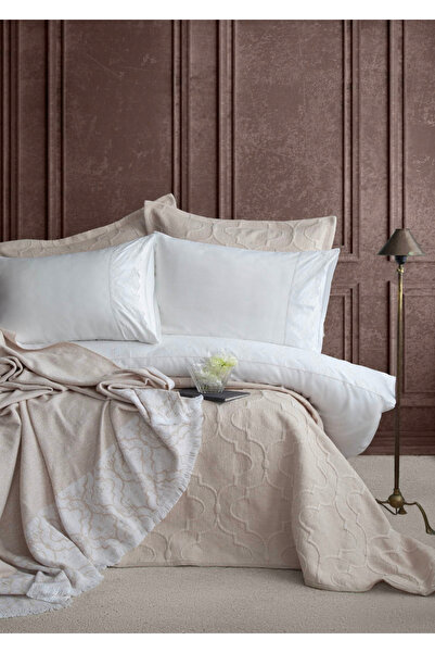 Apricitas HOME Çift Kişilik Serene Bej Timeless Yatak Örtüsü Nevresim Prime Set