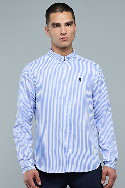R&B Striped Shirt with Button-Down Collar and Long Sleeves