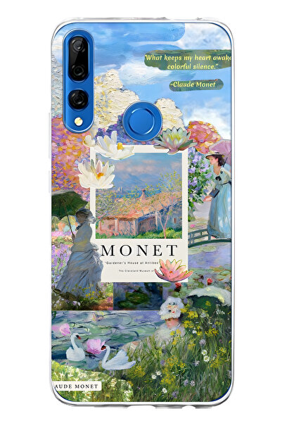 FLAMENKO حافظة هاتف شفافة متوافقة مع هاتف هواوي Y9 برايم 2019 مونيت كولاج منقوش