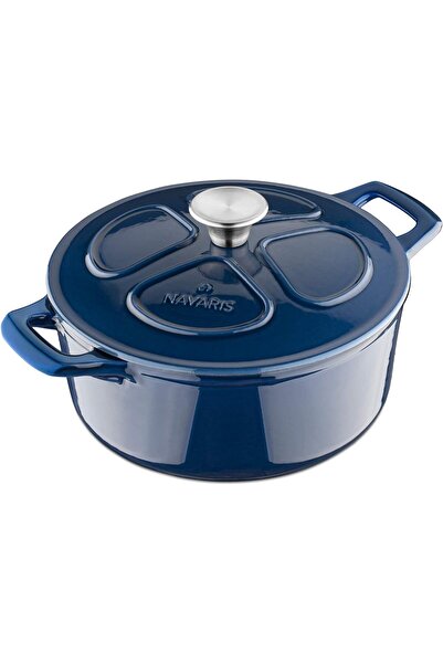Navaris Enameled cast iron pot, blue, with lid, for oven, hob, gas, electric,...