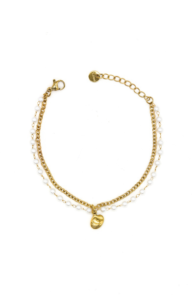 Nearsis Oyster Figured, Rowed Pearl Double Combination Chain Steel Bracelet