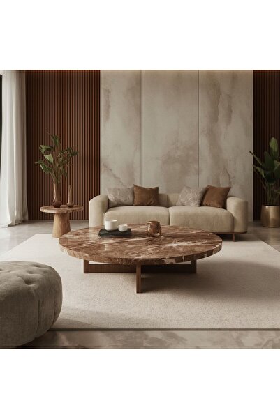 Grand CNS Group KONURA Mermer Tablalı , Ahşap Ayaklı , Orta Sehpa