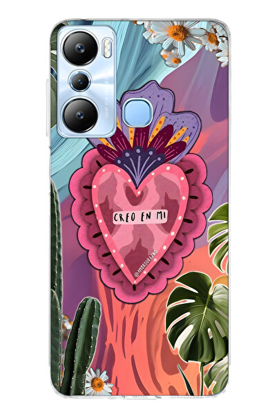 FLAMENKO حافظة هاتف Infinix Hot 20i متوافقة مع Color Heart و بنقشة زهور شفافة