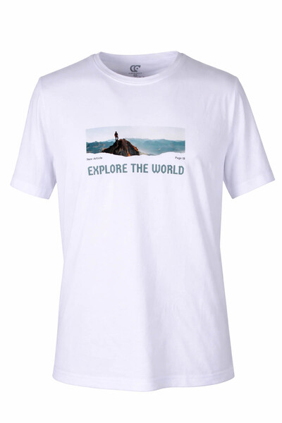 trender 26Y595000002 White Men's T-Shirt Explore the World Printed