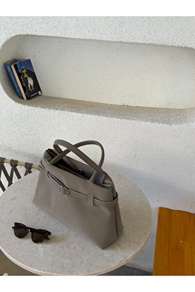 LEVA Vizon deri kumaş Süet görünümlü el çantası