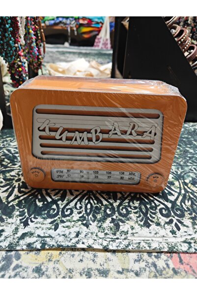 Bereket Taş Baskı Retro Radyo Görünümlü Dekoratif Ahşap Kumbara