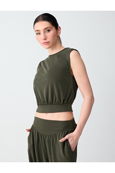 Jimmy Key Khaki Round Neck Sleeveless Modal Knitted Blouse