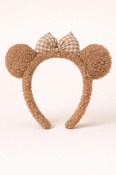 Katia&Bony Gingham Piece Bowknot Eared Crown Light Brown