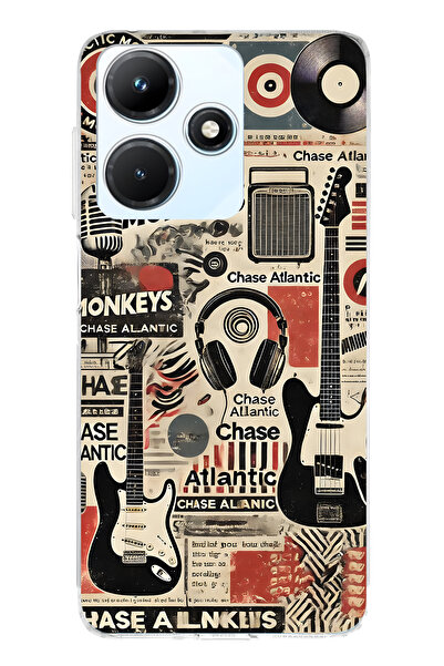 FLAMENKO حافظة هاتف شفافة متوافقة مع Infinix Hot 30i Music Collage منقوش