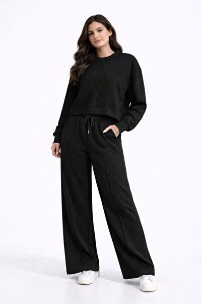 CGA Set sport pentru femei guler rotund țesătură cu model otoman Set pantalon...