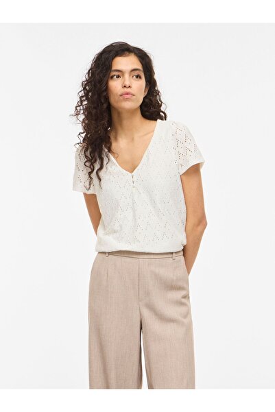 VILA Oberteil mit kurzen Ärmeln VIAMALINA V-Ausschnitt