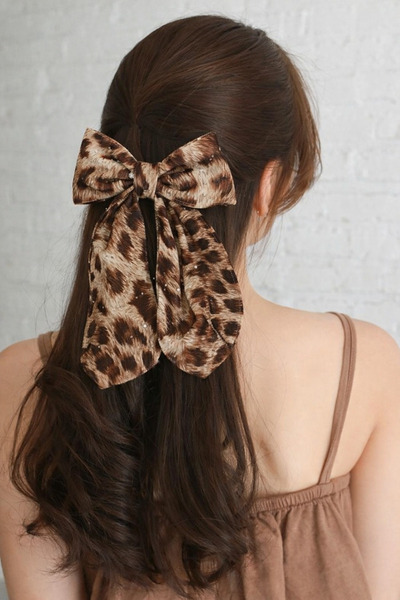 Katia&Bony Leopard Printed piece bow automatic buckle dark brown